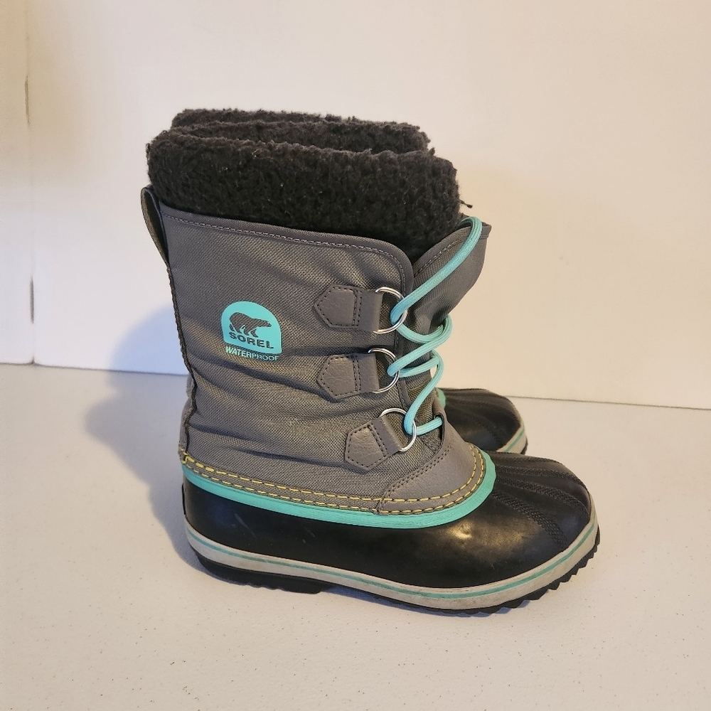 SOREL Kids Yoot Pac Nylon Unisex Winter Boots Blue Gray Size 4 Fleece Lined